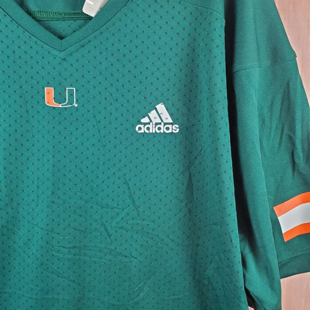 Miami Hurricanes Jersey Mens XL Green Adidas Football NCAA Aeroready Logo V Neck